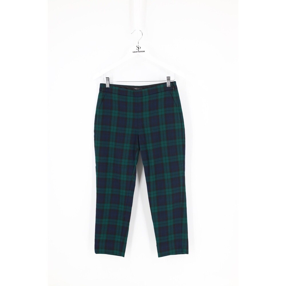 J.Crew Women 4Px23.5 Green Blue Plaid Petite Ankle Wool Martie Pant Side Zip